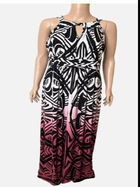 EMMA & MICHELLE Black White Ombre Halter Maxi Dress Size 10